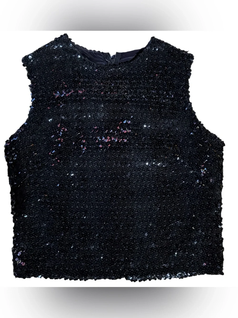 Vintage Black Sequin Sleeveless Cocktail Party Shell Vintage 10 Fit Modern Small